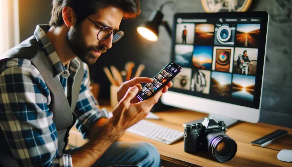 homem usando as redes sociais para divulgar sua fotografia